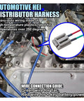 Heavy Duty HEI Distributor Pigtail Wire Harness With Clear Green And Red Tach Meter and 12V Battery Plugs for engine wiring.