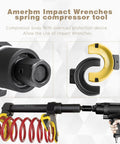 Heavy Duty MacPherson Strut Spring Compressor Tool Kit With Impact Wrench Compatibility showing tool and components
