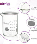 Heavy Duty 50ml Beaker Set Of 5 Thick Walled 3.3 Borosilicate Glass Low Form With Double Scale Graduation For Laboratories Schools And Home Use Built Tough For Real World Science Projects, showing marked spout and stable base.