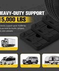 Park Your Trailer Crisp And Level Without The Hassle Using These Heavy Duty Stackable RV Leveling Blocks And Jack Support Pads That Snap Together For Campground Peace Of Mind And Come With A Quick Grab Bag, showing strong support pads for trucks, campers, SUVs, and caravans.