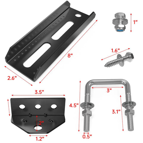 Rock Solid Universal 4 Pcs 8 Inch Boat Trailer Bunk Brackets With Swivel Top U Bolt Kit showing brackets and hardware components.