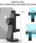 Phone Tripod Mount With Wireless Remote And Adjustable Clamp, 360 Degree Rotating Cell Phone Holder shown with dimensions