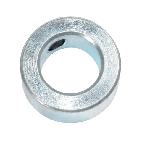 Real Deal Four Pack Three Quarter Inch Bore Solid Steel Shaft Collars With Heavy Duty Zinc Coating And Reliable Cup Point Set Screws visible close-up of a collar.