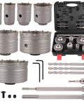 Luney 20-piece concrete hole saw kit with 30–110 mm saws, three core bits and SDS Plus/Max shanks in a plastic case