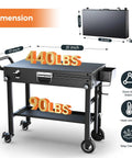 Your Go-To Portable Grill Cart For Blackstone 17 And 22 Inch Griddles With foldable stand and wheels, shown from side angle