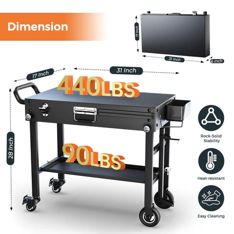 Your Go-To Portable Grill Cart For Blackstone 17 And 22 Inch Griddles With foldable stand and wheels, shown from side angle