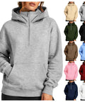 Cozy Comfy Fleece Half Zip Hoodie For Women Oversized Cute Sweatshirt In Grey Wind Blocking Stand Up Collar Easy Zip Up Design