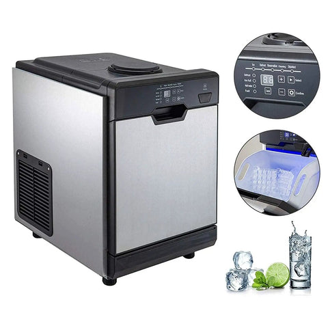 Countertop Ice Cube Maker Machine, Stainless Steel And Food Grade Abs, Portable Automatic Quick Freeze Unit For Home Bar with control panel.