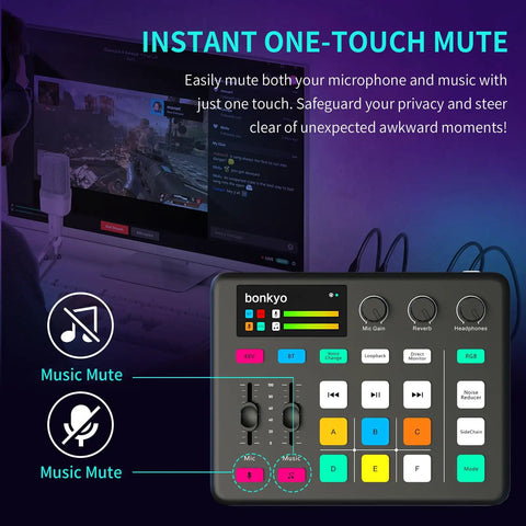 G1 Gaming Audio Mixer And USB Interface With XLR Microphone, Bluetooth 5.0, RGB Effects displayed on screen