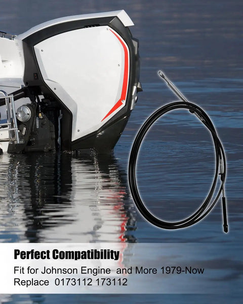 12 Foot Throttle And Shift Remote Control Cable Replacement For Johnson Evinrude OMC BRP E Tec Ficht Motors 1979 To Present Easy Install With Precise Smooth Throttle And Shifting Performance shown next to a boat engine on water.