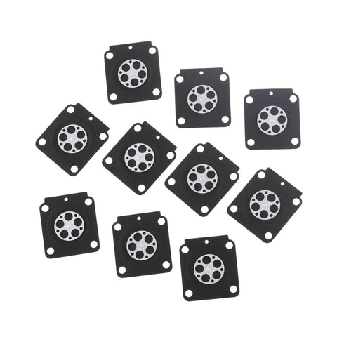 10-piece set of black square metering diaphragms with silver circular centers for small engine carburetors