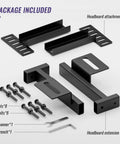 Adjustable Headboard Brackets Metal Bed Frame Wall Mounts With Footboard Extension Kit parts including black steel attachments and hardware.