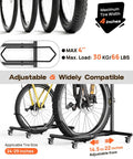 Freestanding Bike Stand With 360 Degree Lockable Wheels, Adjustable Height For Bikes Up To 29 Inches, No Drilling Needed