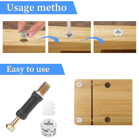 10 Piece Cam Lock Screws 35mm Cam Fitting With Dowel And Pre Inserted Nut 3 In 1 Furniture Connecting Kit assembly diagram