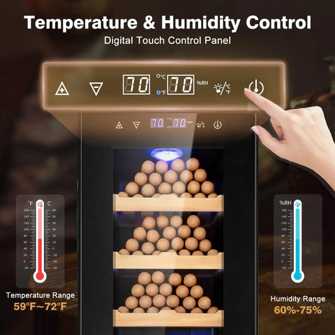 Electric Cigar Humidor Cabinet With 35L Capacity Precise Temperature And Humidity Control Spanish Cedar Shelves Display