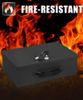 Fire Resistant Safe Box With Key Lock For Home Office Security shown amidst flames