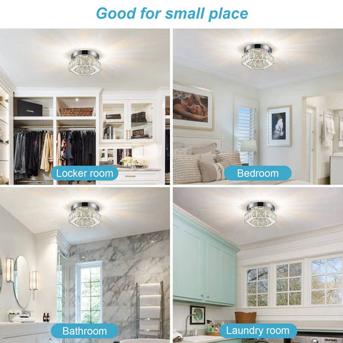 6.3 Inch Crystal Ceiling Light Fixture Mini Square Chandelier With Sparkling K9 Crystals illuminating various rooms