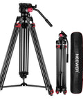 Beefy Heavy Duty Aluminum Video Tripod With 360 Degree Fluid Drag Head And Quick Release Plate 79 Inch 200 Cm Telescoping Mount Folded