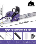 Heavy Duty Gas Chainsaw With 61.5cc Two-Stroke Engine Delivers 3.8HP, Quick Start System, 18 Inch Bar includes accessories