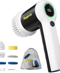 Electric Spin Scrubber Heavy Duty for Bathroom and Shower Cleaning Dual Speed 350 RPM with Six Replaceable Brush Heads and Adjustable Handle for Deep Cleaning Grout and Tiles, white and black