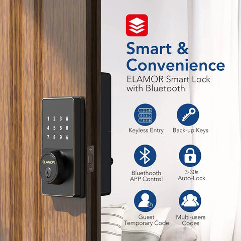 Bluetooth Smart Lock With Keyless Entry And Touchscreen Keypad, Easy Install, App Unlock, 50 User Codes, Waterproof Electronic Deadbolt