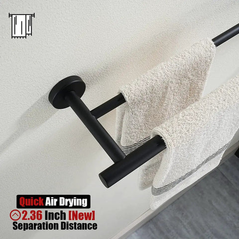Double Bath Towel Bar Matte Black 33 Inch Stainless Steel Towel Rack With 0.8mm Thick Tube Rust Resistant 304 Grade