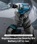 Power tool in use with 8000mAh Replacement Battery for Makita 18V Tools, 8Ah High Capacity Li Ion, Long Lasting Power