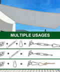 Diagram showing multiple uses of 80 Piece Shade Sail Hardware Kit For 6 Inch Components, ideal for triangle or rectangle installations.
