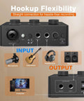 PC Audio Mixer USB Interface For Streaming And Podcasting With XLR And Instrument Inputs 48V Phantom Power Gain Knob And Monitor Output