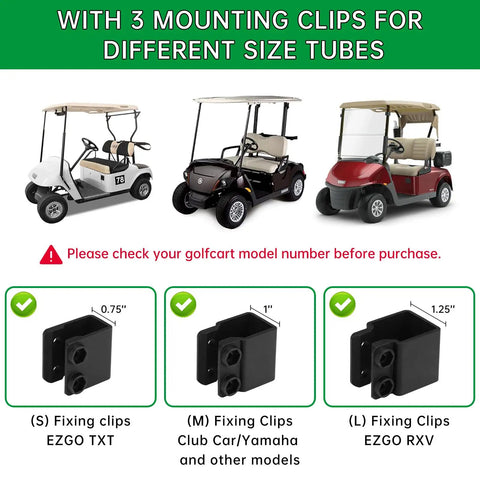 Heavy Duty Golf Cart Mirrors For Square Tube Roll Cages with 3 mounting clips for Club Car, Yamaha, EZGO models.