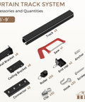 Heavy Duty Ceiling And Wall Mount Curtain Track System For 6 To 9 Ft Black Finish With Quiet Glide Rollers 30 Hooks 30 Clips 30 Rollers Room Divider For Living Room Bathroom Or Hospital Boss Level Quiet Glide components layout