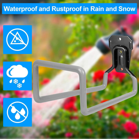 Heavy Duty Metal Garden Hose Holder Wall Mount For Outdoor Use, Rustproof Hose Reel on fence with weatherproof icons