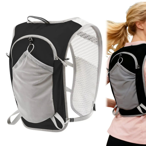 Lightweight hydration backpack for outdoor adventures with waterproof phone pocket and large multi pocket layout, worn by woman