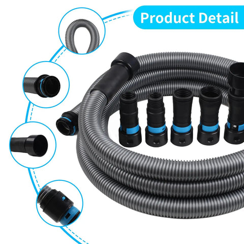 Upgraded One And A Quarter Inch By Seventeen Foot Dust Collection Hose For Home And Workshop Vacuums With 5 Fittings And Adapters