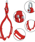 Red 28-inch log tongs with two serrated jaws; eagle-claw design, Amazon brand heavy-duty log grapple
