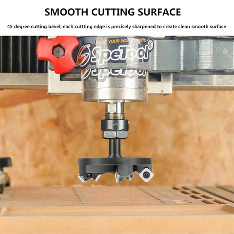 Spoilboard Surfacing Router Bit With Half Inch Shank Three And One Quarter Inch Cutting Diameter Five Wing Carbide Inserts