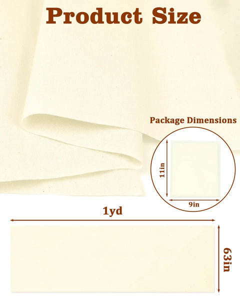 Undyed 100 Percent Cotton Muslin Fabric By The Yard 63 Inch Wide Medium Weight Beige Calico shown with dimensions for sewing.