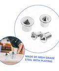 Dowel Alignment Tool Set With Assorted Dowel Pins 6mm, 8mm, 10mm, 12mm; metal dowel pins displayed with woodworking setup.