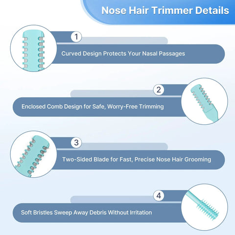 Details of 2 In 1 Nasal Hair Cutter Kit For Women And Men Portable Nose Trimmer With Double Sided Blades And Soft Cleaning Brush 2026 Upgraded Edition, showing curved and enclosed design for safe grooming