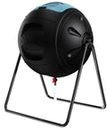 Heavy Duty 35 Gallon Tumbling Compost Bin With Easy Drain Plug For Liquid Collection Rotating Outdoor Garden Waste Container Built To Last UV Protected Blue, front view