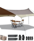 Must Have All Weather 12x14 Foot Waterproof Camping Tarp With Two Poles Sun Shelter For Car Tent Hammock Gear shown in setup