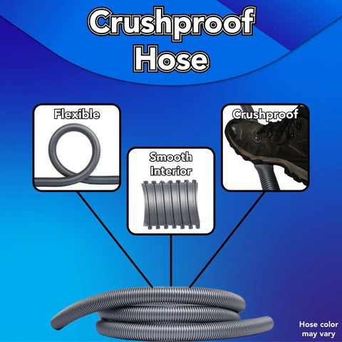 Assembled Quick Click Dust Collection Separator With Tough Five Gallon Locking Barrel And Ten Foot Commercial Hose For Knockout Debris Filtering Smooth Run with crushproof flexible hose.