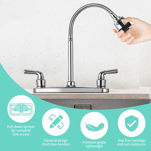 Kickass Tool Free Rv Kitchen Faucet Featuring Flexible Spout And Lightweight Abs Construction Built For Campers Motorhomes And Travel Trailers with pull-down sprayer.