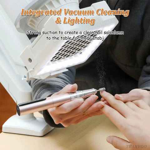 Professional using Pro Grade 60W Nail Dust Collector With Serious Suction For Salon And Home Use during manicure