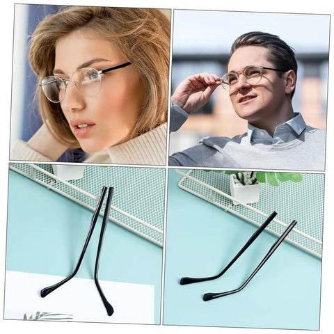 Two Pairs Metal Eyeglass Arms Replacement Kit With Black Temple Legs For Quick Fixes, No Fuss Fit And Stable Support