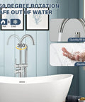 Freestanding Bathtub Faucet In Brushed Nickel, Floor Mounted Tub Filler With Handheld Shower, 360 Degree Swivel Spout in bathroom