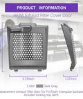 Front and side view of HEPA Filter Cover Exhaust Door Replacement For ProTeam Backpack Vacuums 107303 107310 107363 ProVac Super Coach Pro 10 Pro 6 Replaces 833954 841708 Now
