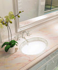 Bathroom countertop with Pink Marble Peel And Stick Contact Paper Matte Finish, Waterproof And Oil Proof Self Adhesive Wallpaper 17.71 By 78.74 Inches for DIY renovations