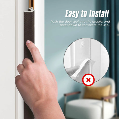 Slap On This Foolproof Door Weather Stripping To Kick Chilly Drafts To The Curb Featuring A Tight V Shaped Kerf Seal That Blocks Light Noise And Wind While Keeping Your Cozy Home Insulation Secure For 26 FT In Brown being installed on a door frame.