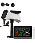 Pro Grade Wireless Color Weather Station With Cyclone Sensor And Atomic Time Display showing wind speed, temperature, and forecast updates